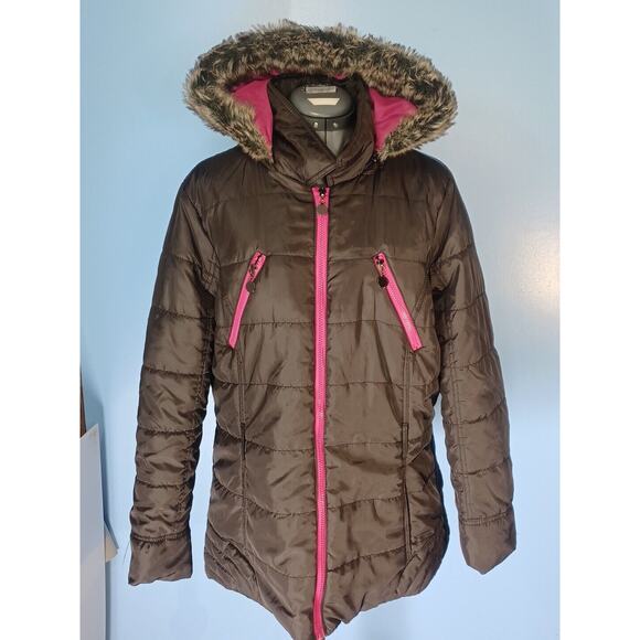 Joe Boxer 1X Black&Pink Trim Womens Zip Up Jacket Faux Fur Trim Hood Removable - Picture 2 of 9